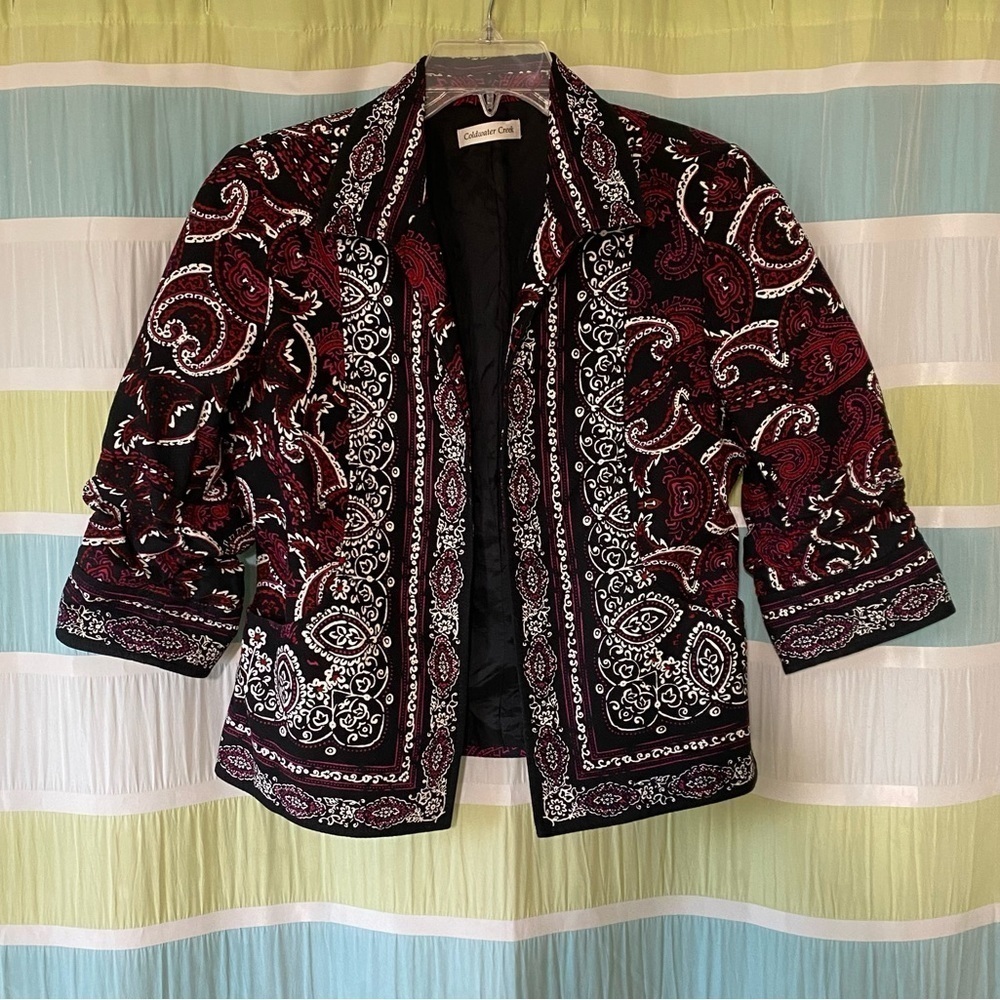 Coldwater Creek Paisley Ruched Sleeve Jacket Sz 10P - Picture 8 of 8